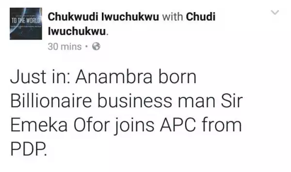 Anambra Billionaire Businessman, Sir Emeka Offor Joins APC